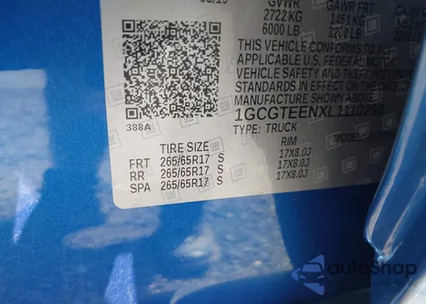 2020 Chevrolet Colorado 4Wd Short Box Zr2 from USA, damaged, VIN 1GCGTEENXL1110298